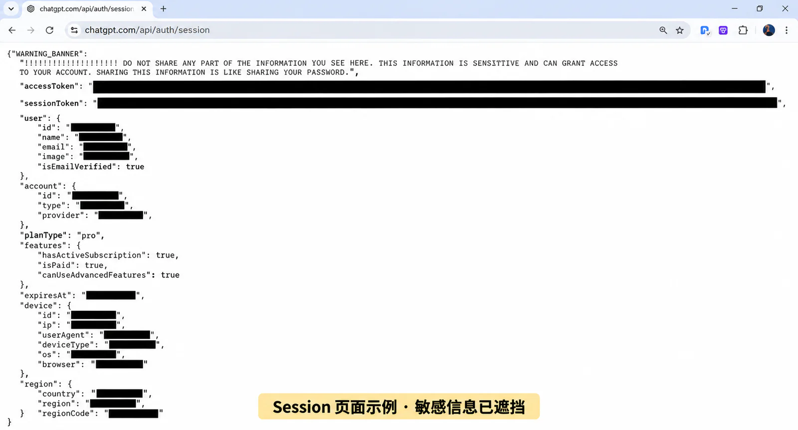 Session 页面示例(敏感信息已遮挡)