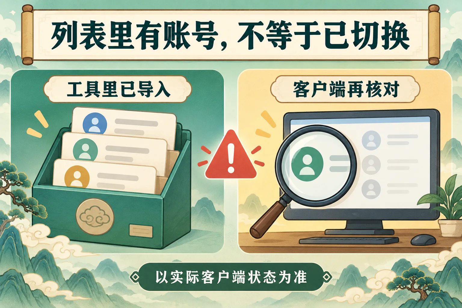 列表里有账号，不等于已切换